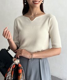 Chez toi | 前後2WAY5分袖キーネックリブニット(ニット/セーター)
