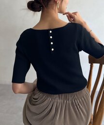 Chez toi | 前後2WAY5分袖キーネックリブニット(ニット/セーター)