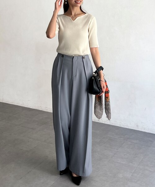 Chez toi（シェトワ）の「前後2WAY5分袖キーネックリブニット（ニット/セーター・レディース・ブラウン/ブラック/アイボリー/イエロー・FREE）」の7枚目の写真