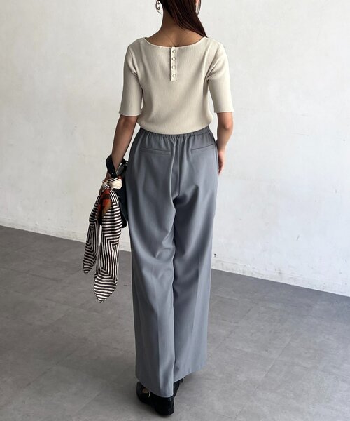 Chez toi（シェトワ）の「前後2WAY5分袖キーネックリブニット（ニット/セーター・レディース・ブラウン/ブラック/アイボリー/イエロー・FREE）」の9枚目の写真