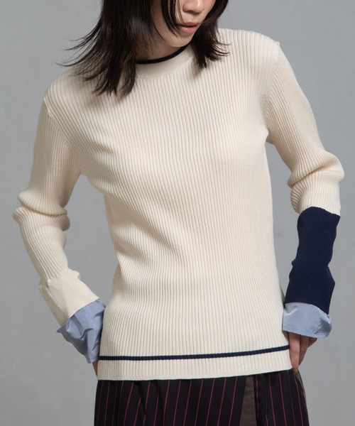 MARECHAL TERRE（マルシャルテル）の「カラーリブニット（ニット/セーター・レディース・パープル/アイボリー/グレー/レッド/ブラック・MEDIUM）」の2枚目の写真