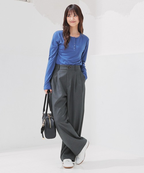 Honeys（ハニーズ）の「ストレートパンツ（股下６８ｃｍ）（スラックス・レディース・ブラック/ヘザーチャコール/ブラウン・L/SS/S/M/LL）」の5枚目の写真