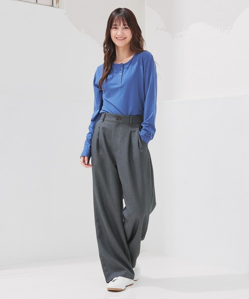 Honeys（ハニーズ）の「ストレートパンツ（股下６８ｃｍ）（スラックス・レディース・ブラック/ヘザーチャコール/ブラウン・L/SS/S/M/LL）」の6枚目の写真