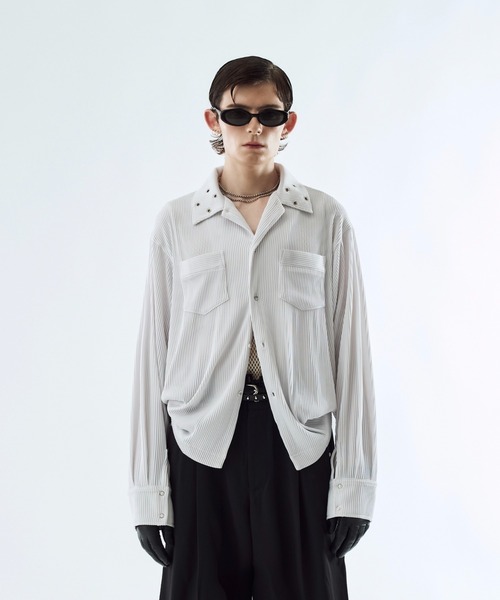 seyto サイズ2 /プリーツアイレットカラーシャツ Pleats eyelet collar shirt プリーツアイレットカラーシャツ