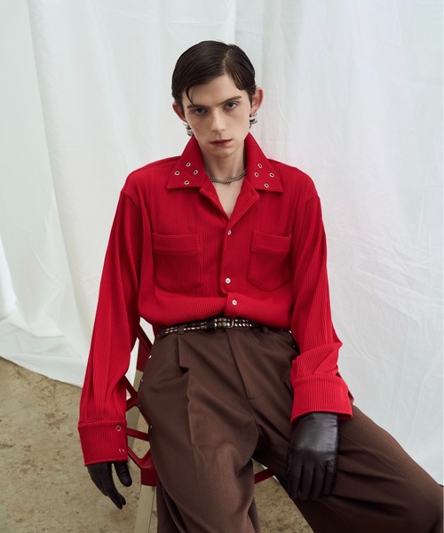 seyto(セイト)の「Pleats eyelet collar shirt プリーツアイレットカラーシャツ(シャツ/ブラウス・メンズ・ホワイト/ブラック/レッド・3/2)」の19枚目の写真