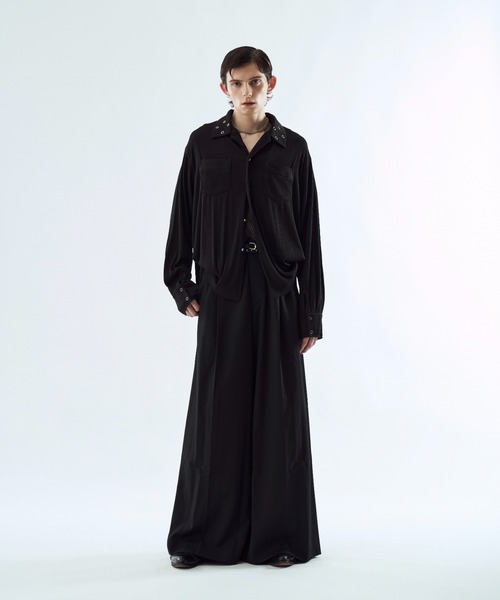 seyto サイズ2 /プリーツアイレットカラーシャツ Pleats eyelet collar shirt プリーツアイレットカラーシャツ