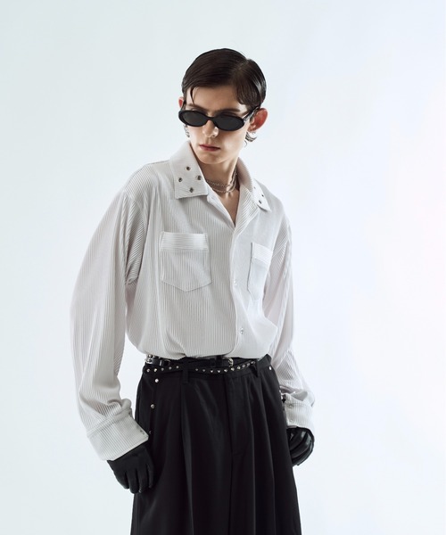 セール】Pleats eyelet collar shirt プリーツアイレットカラーシャツ