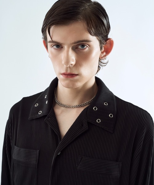 セール】Pleats eyelet collar shirt プリーツアイレットカラーシャツ