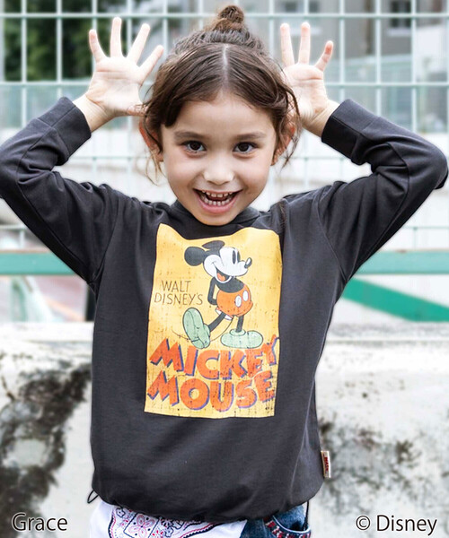 WASK（ワスク）の「【Disney(ディズニー)】<ミッキーマウス>ドロストBIGTシャツ（Tシャツ/カットソー・キッズ・グレー/ブラック・140cm/130cm/120cm）」の2枚目の写真