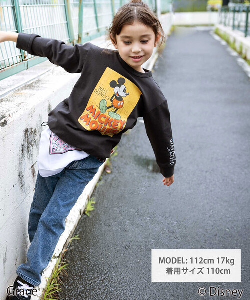 WASK（ワスク）の「【Disney(ディズニー)】<ミッキーマウス>ドロストBIGTシャツ（Tシャツ/カットソー・キッズ・グレー/ブラック・140cm/130cm/120cm）」の3枚目の写真