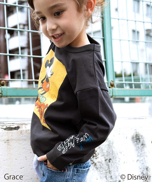 WASK（ワスク）の「【Disney(ディズニー)】<ミッキーマウス>ドロストBIGTシャツ（Tシャツ/カットソー・キッズ・グレー/ブラック・140cm/130cm/120cm）」の5枚目の写真