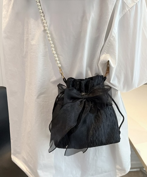 blackdia ocean(ブラックダイヤオーシャン)の「blackdia ocean パールストラップ リボン 巾着バッグ(ショルダーバッグ・レディース・ブラック/ホワイト/ピンク・FREE)」の17枚目の写真