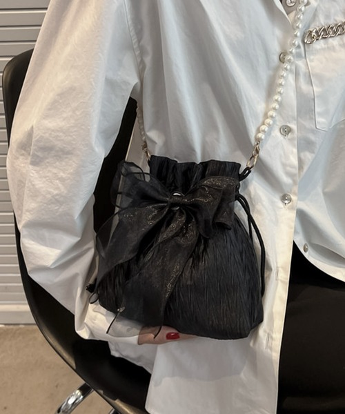 blackdia ocean(ブラックダイヤオーシャン)の「blackdia ocean パールストラップ リボン 巾着バッグ(ショルダーバッグ・レディース・ブラック/ホワイト/ピンク・FREE)」の16枚目の写真