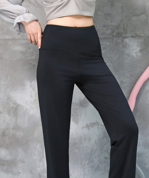 レディース 長袖きれいめフリルヨガウェアトップス+ハイウエスト