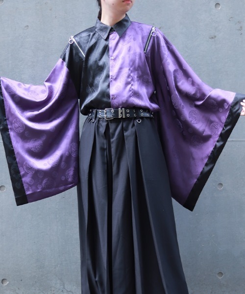 REZEN(リゼン)の「ジップ付配色和袖シャツ(シャツ/ブラウス・メンズ・ライトグレー/ローズ/ブルーパープル/レッドパープル・MEDIUM/LARGE)」の3枚目の写真