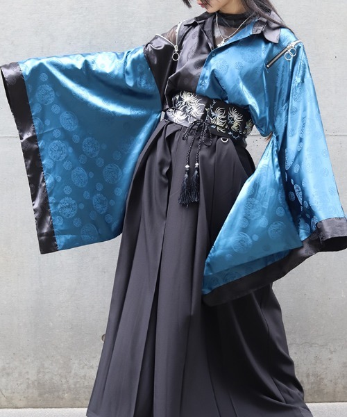 REZEN(リゼン)の「ジップ付配色和袖シャツ(シャツ/ブラウス・メンズ・ライトグレー/ローズ/ブルーパープル/レッドパープル・MEDIUM/LARGE)」の4枚目の写真