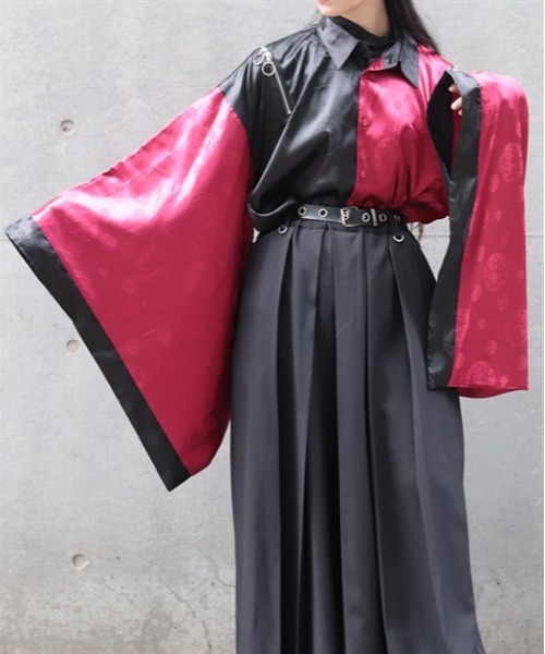 REZEN(リゼン)の「ジップ付配色和袖シャツ(シャツ/ブラウス・メンズ・ライトグレー/ローズ/ブルーパープル/レッドパープル・MEDIUM/LARGE)」の5枚目の写真