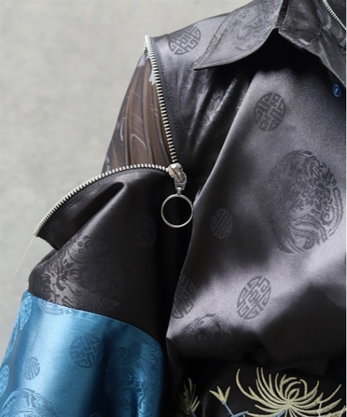 REZEN(リゼン)の「ジップ付配色和袖シャツ(シャツ/ブラウス・メンズ・ライトグレー/ローズ/ブルーパープル/レッドパープル・MEDIUM/LARGE)」の11枚目の写真