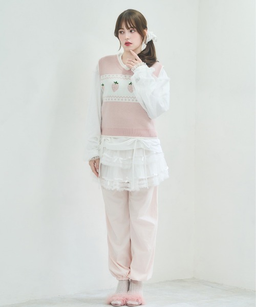 Lolime by mellfy memory(ロリミー バイ メルフィーメモリー)の「tulle layered skirt pants(スウェットパンツ・レディース・ピンク/グレー・M/LL)」の5枚目の写真