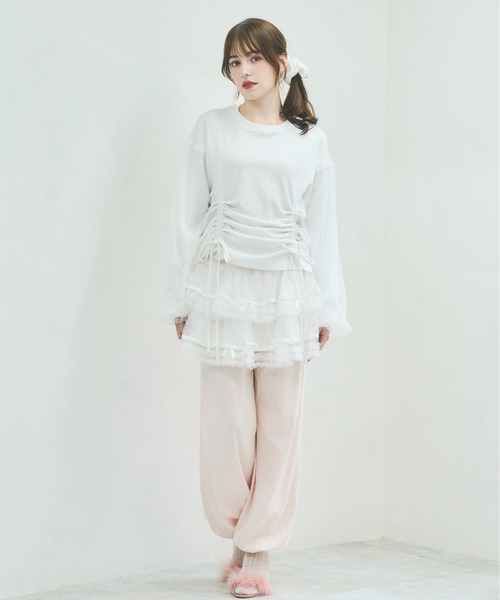 Lolime by mellfy memory(ロリミー バイ メルフィーメモリー)の「tulle layered skirt pants(スウェットパンツ・レディース・ピンク/グレー・M/LL)」の4枚目の写真