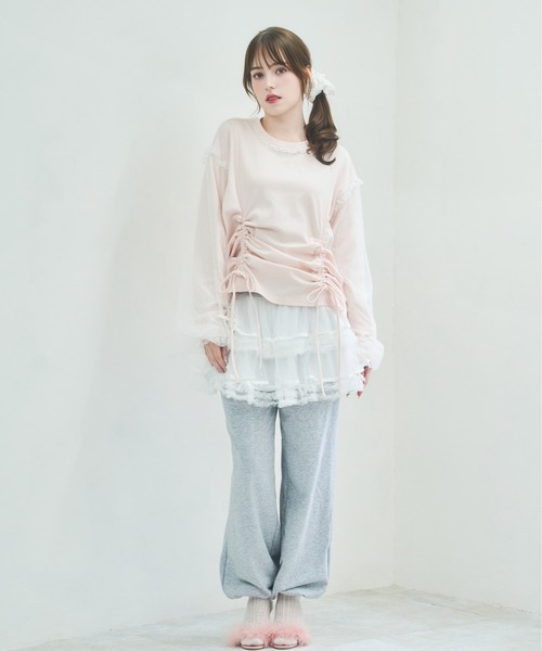 Lolime by mellfy memory(ロリミー バイ メルフィーメモリー)の「tulle layered skirt pants(スウェットパンツ・レディース・ピンク/グレー・M/LL)」の3枚目の写真