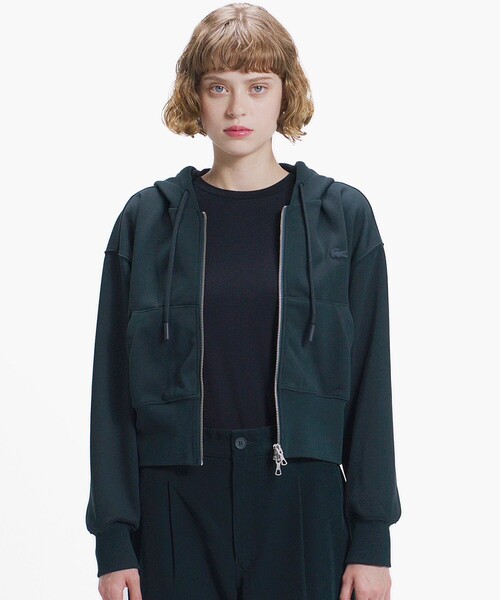 LACOSTE（ラコステ）の「裏パイルクロップドジップフーディー（パーカー・レディース・オフホワイト/ブラック/ダークブラウン/ダークグリーン・34/36/38/40）」の4枚目の写真