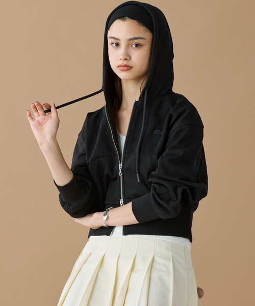 LACOSTE（ラコステ）の「裏パイルクロップドジップフーディー（パーカー・レディース・オフホワイト/ブラック/ダークブラウン・34/36/38/40）」の9枚目の写真