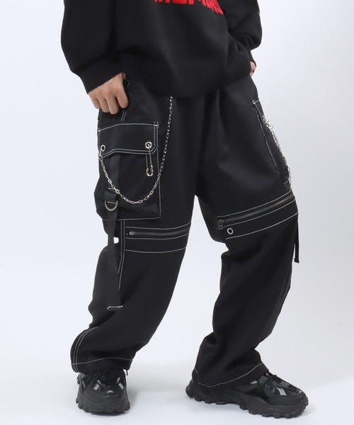 チェーン付ワイドシルエットカーゴパンツ メンズ レディース ユニ