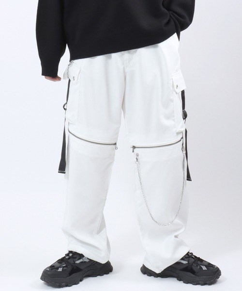 チェーン付ワイドシルエットカーゴパンツ メンズ レディース ユニ