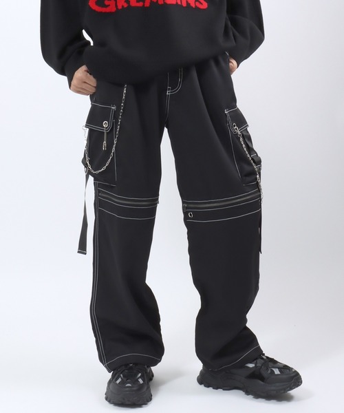 チェーン付ワイドシルエットカーゴパンツ メンズ レディース ユニ