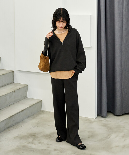 FREAK'S STORE(フリークスストア)の「<マシーンウォッシャブル>シルク入り 畔編み ハーフジップニット /セットアップ対応(ニット/セーター・レディース・オフホワイト/キャメル/チャコール/ネイビー・フリ-)」の5枚目の写真