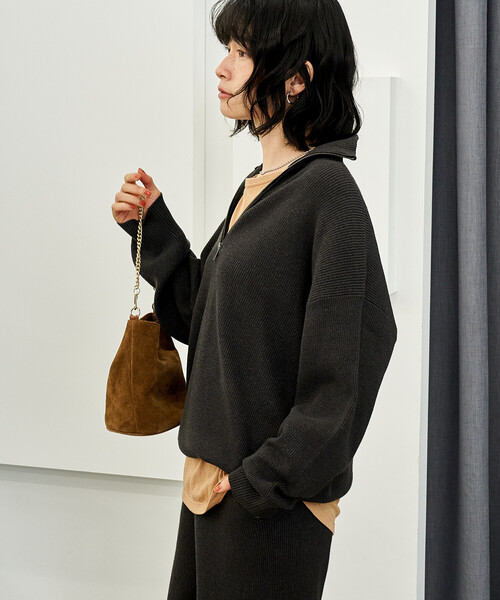 FREAK'S STORE(フリークスストア)の「<マシーンウォッシャブル>シルク入り 畔編み ハーフジップニット /セットアップ対応(ニット/セーター・レディース・オフホワイト/キャメル/チャコール/ネイビー・フリ-)」の9枚目の写真