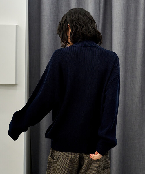 セール】＜マシーンウォッシャブル＞シルク入り 畔編み ハーフジップ