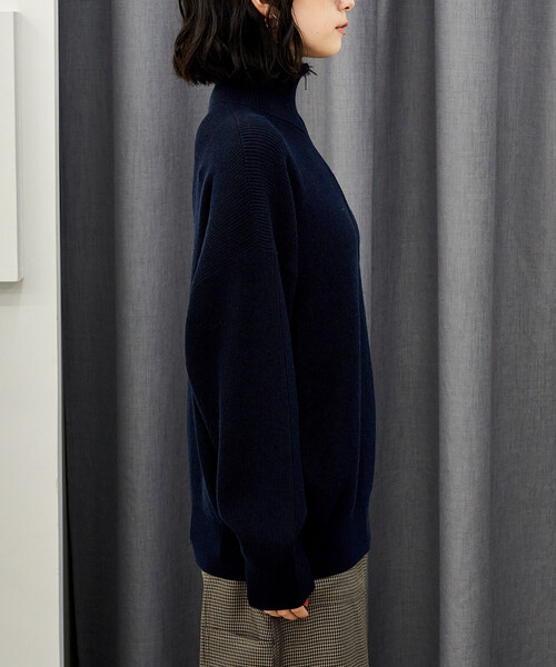 マシーンウォッシャブル＞シルク入り 畔編み ハーフジップニット