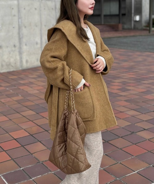 LAULEN（ローレン）の「cotton wool hooded middle coat /コットンウールフード付きミドルコート（その他アウター・レディース・チャコールグレー/マスタード/ベージュ・FREE）」の3枚目の写真