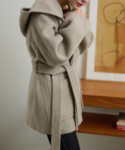 LAULEN（ローレン）の「cotton wool hooded middle coat /コットンウールフード付きミドルコート（その他アウター・レディース・チャコールグレー/マスタード/ベージュ・FREE）」の4枚目の写真