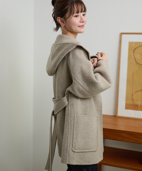 LAULEN（ローレン）の「cotton wool hooded middle coat /コットンウールフード付きミドルコート（その他アウター・レディース・チャコールグレー/マスタード/ベージュ・FREE）」の5枚目の写真