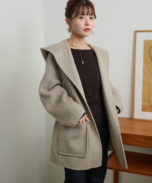 LAULEN（ローレン）の「cotton wool hooded middle coat /コットンウールフード付きミドルコート（その他アウター・レディース・チャコールグレー/マスタード/ベージュ・FREE）」の6枚目の写真
