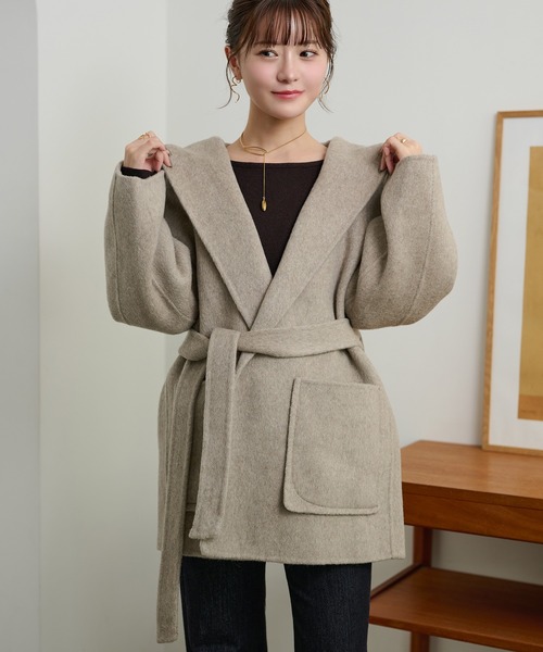 LAULEN（ローレン）の「cotton wool hooded middle coat /コットンウールフード付きミドルコート（その他アウター・レディース・チャコールグレー/マスタード/ベージュ・FREE）」の7枚目の写真