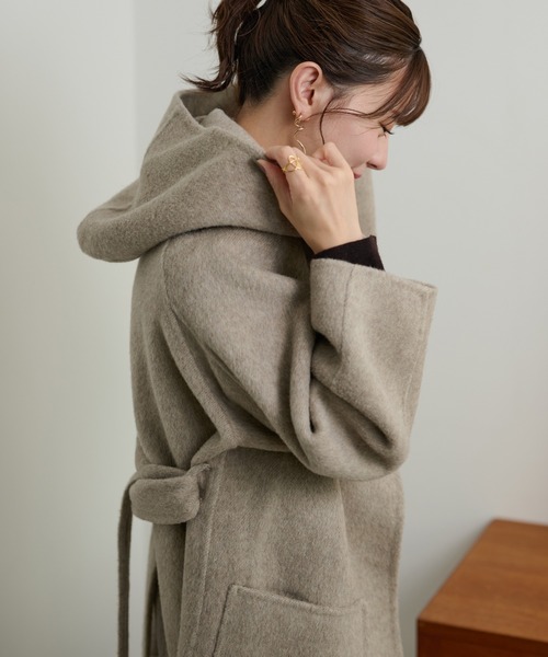 LAULEN（ローレン）の「cotton wool hooded middle coat /コットンウールフード付きミドルコート（その他アウター・レディース・チャコールグレー/マスタード/ベージュ・FREE）」の9枚目の写真
