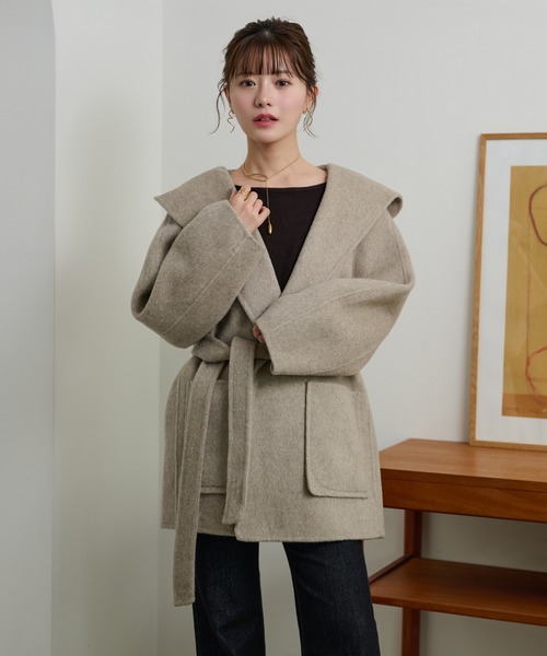 LAULEN（ローレン）の「cotton wool hooded middle coat /コットンウールフード付きミドルコート（その他アウター・レディース・チャコールグレー/マスタード/ベージュ・FREE）」の10枚目の写真
