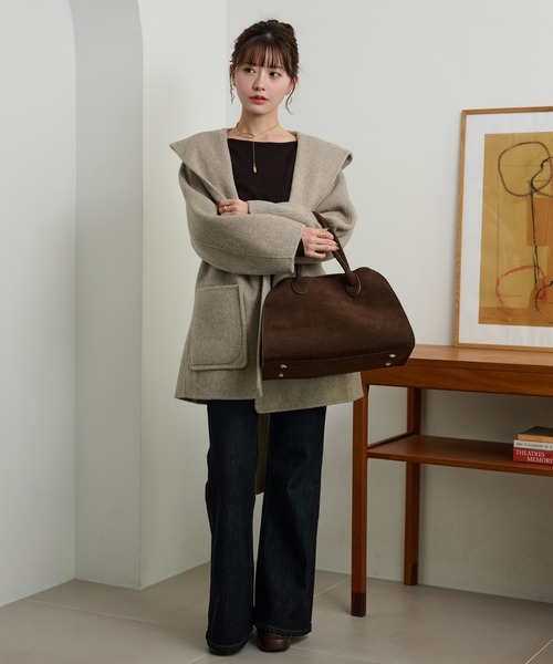 LAULEN（ローレン）の「cotton wool hooded middle coat /コットンウールフード付きミドルコート（その他アウター・レディース・チャコールグレー/マスタード/ベージュ・FREE）」の13枚目の写真