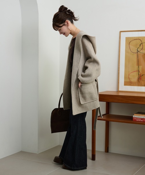 LAULEN（ローレン）の「cotton wool hooded middle coat /コットンウールフード付きミドルコート（その他アウター・レディース・チャコールグレー/マスタード/ベージュ・FREE）」の14枚目の写真