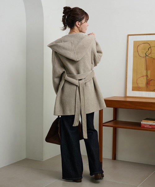 LAULEN（ローレン）の「cotton wool hooded middle coat /コットンウールフード付きミドルコート（その他アウター・レディース・チャコールグレー/マスタード/ベージュ・FREE）」の15枚目の写真