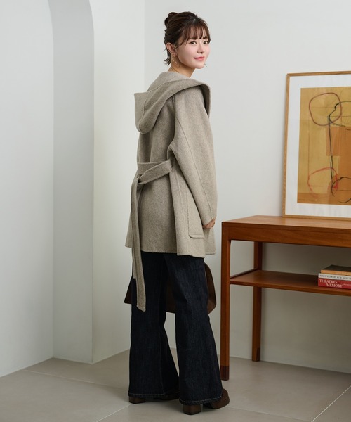 LAULEN（ローレン）の「cotton wool hooded middle coat /コットンウールフード付きミドルコート（その他アウター・レディース・チャコールグレー/マスタード/ベージュ・FREE）」の16枚目の写真