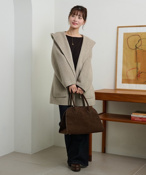LAULEN（ローレン）の「cotton wool hooded middle coat /コットンウールフード付きミドルコート（その他アウター・レディース・チャコールグレー/マスタード/ベージュ・FREE）」の19枚目の写真