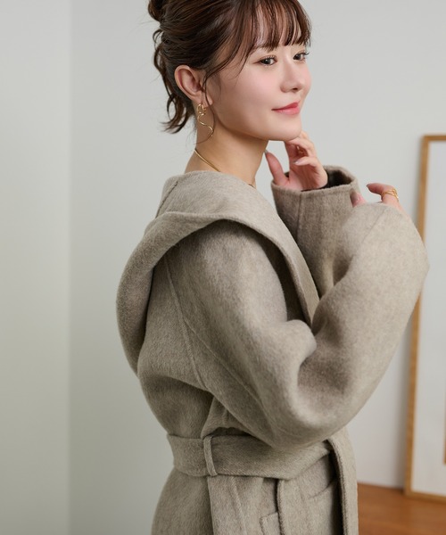 LAULEN（ローレン）の「cotton wool hooded middle coat /コットンウールフード付きミドルコート（その他アウター・レディース・チャコールグレー/マスタード/ベージュ・FREE）」の20枚目の写真