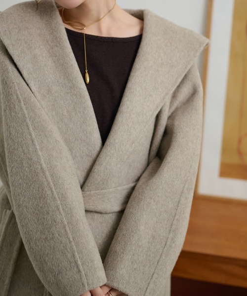 LAULEN（ローレン）の「cotton wool hooded middle coat /コットンウールフード付きミドルコート（その他アウター・レディース・チャコールグレー/マスタード/ベージュ・FREE）」の21枚目の写真