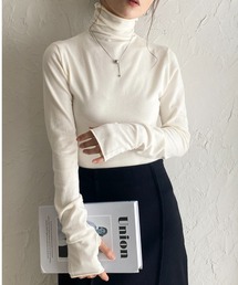 She's Closet（シーズクローゼット）の「アームウォーマー風長袖指穴ハイネックサムホールニットトップス（ニット/セーター・レディース）」
