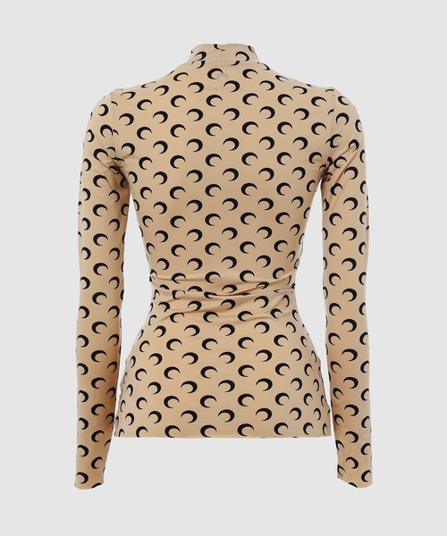 MARINE SERRE（マリーン・セル）の「MOON PRINTED JERSEY LS HIGHNECK TOP（Tシャツ/カットソー・レディース・ベージュ/ブラック×ピンク・M/S/XS）」の3枚目の写真